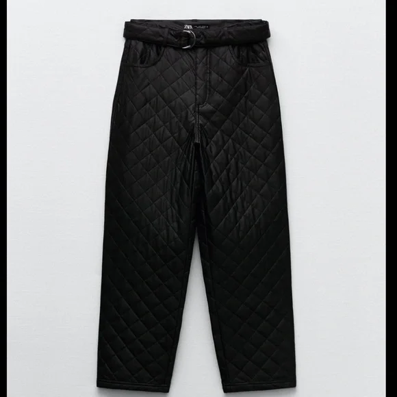 Zara Black Faux Leather Quilted Detail High Waisted Pants Sizes XS,S & M - Picture 3 of 8